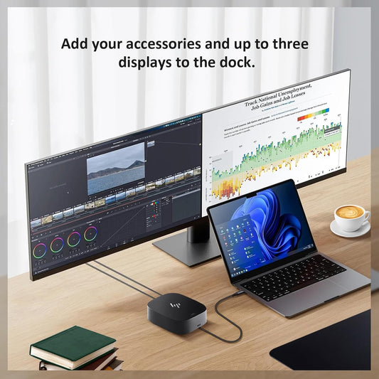 HP Docking Station for Laptop Dual Monitor and Charging Bundle| 120W AC Adapter| HDMI Cable. Renewed.