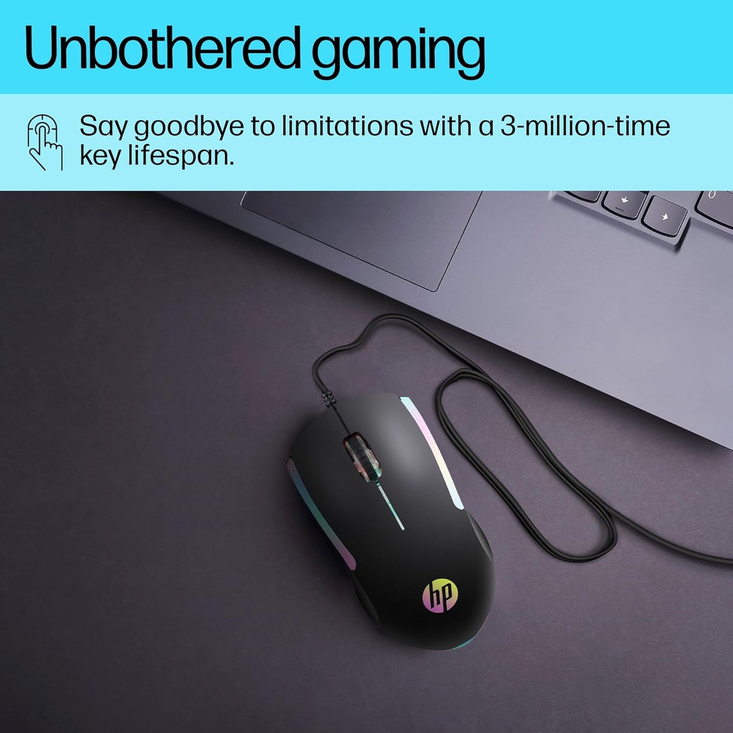 HP M160 USB Wired Gaming Optical Mouse with LED Backlight, 1000 DPI, 3 Buttons.