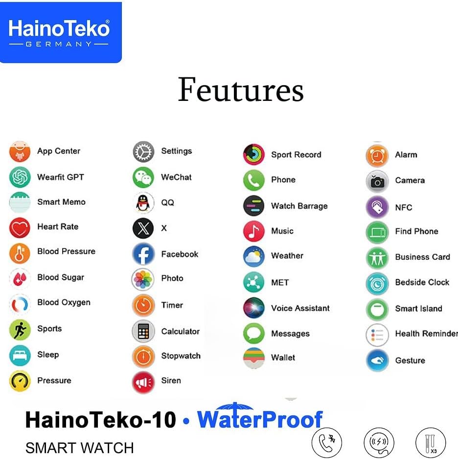 HainoTeko Waterproof Smart Watch AMOLED Display Voice Assistant Social.