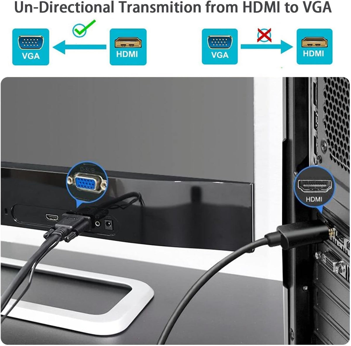 HDMI to VGA  Monitor Cable (Male to Male) Compatible for Desktop, Laptop| 1.8M