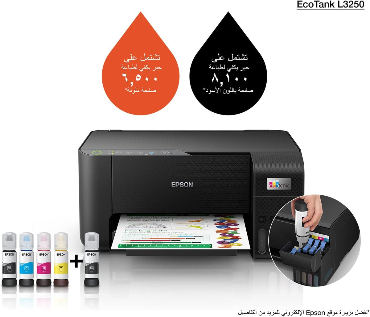 Epson  L3250| Wi‑Fi| Ink Tank Printer | 3‑in‑1 Print/Scan/Copy |Ultra‑Low‑Cost EcoTank System.