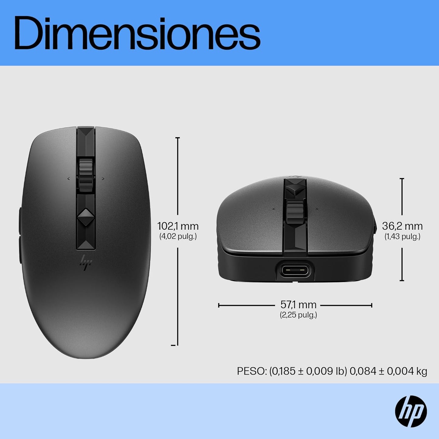 HP 710 Mouse | Rechargeable via USB-C | 6 Buttons | 3000 DPI| 2.4GHz Dongle or Bluetooth