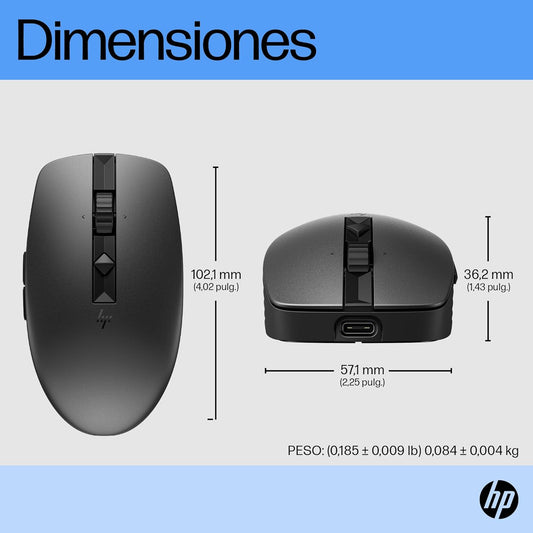 HP 710 Mouse | Rechargeable via USB-C | 6 Buttons | 3000 DPI| 2.4GHz Dongle or Bluetooth