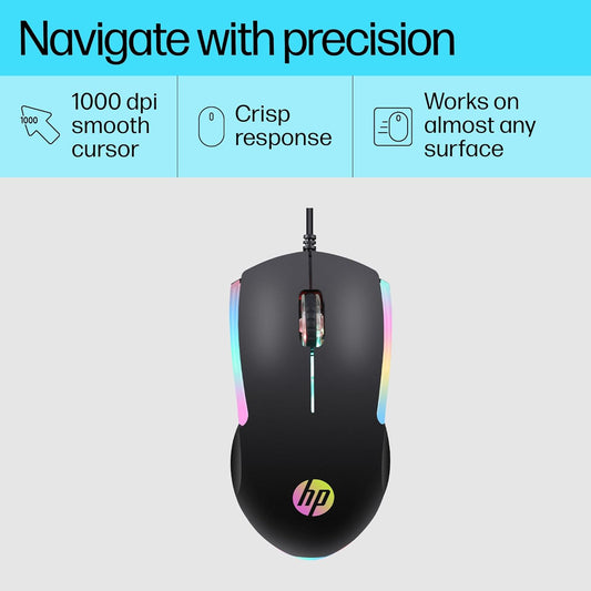 HP M160 USB Wired Gaming Optical Mouse with LED Backlight, 1000 DPI, 3 Buttons.