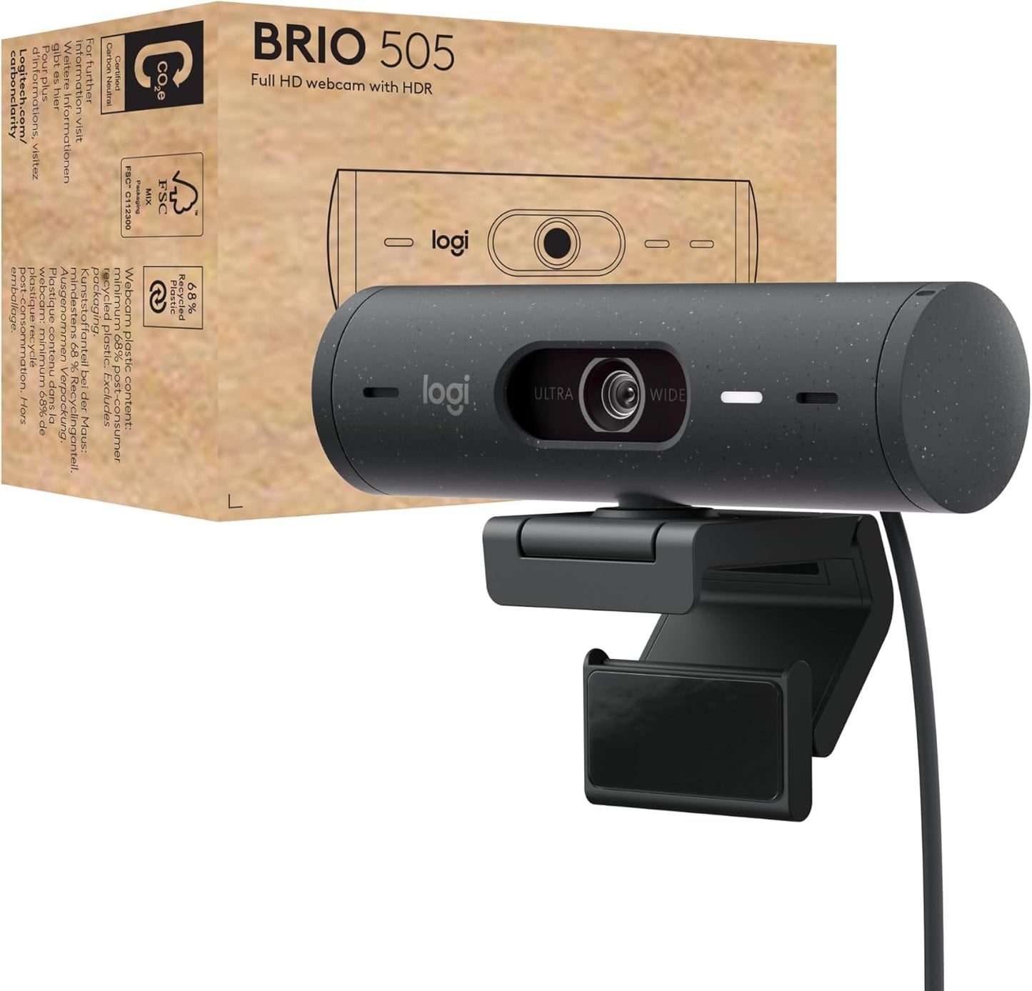 Logitech Brio 505 Full HD Webcam| Works with Microsoft Teams, Google Meet, Zoom.