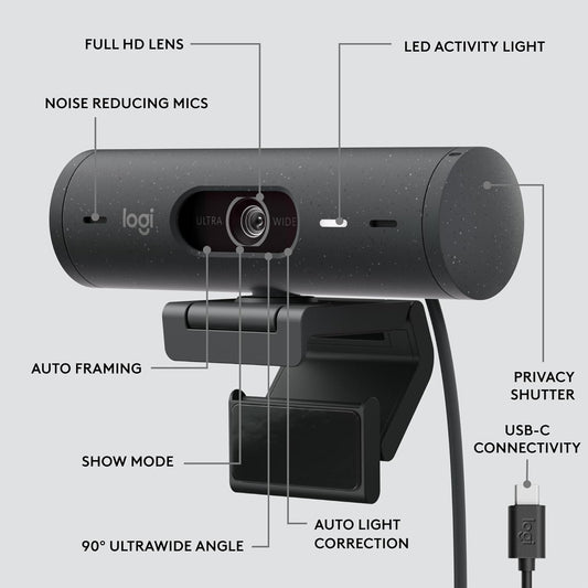 Logitech Brio 505 Full HD Webcam| Works with Microsoft Teams, Google Meet, Zoom.