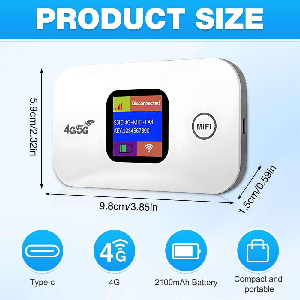 Portable  WIFI Router, 4g Router| Hotspot with SIM Card Slot |Connects Up to 10 Devices