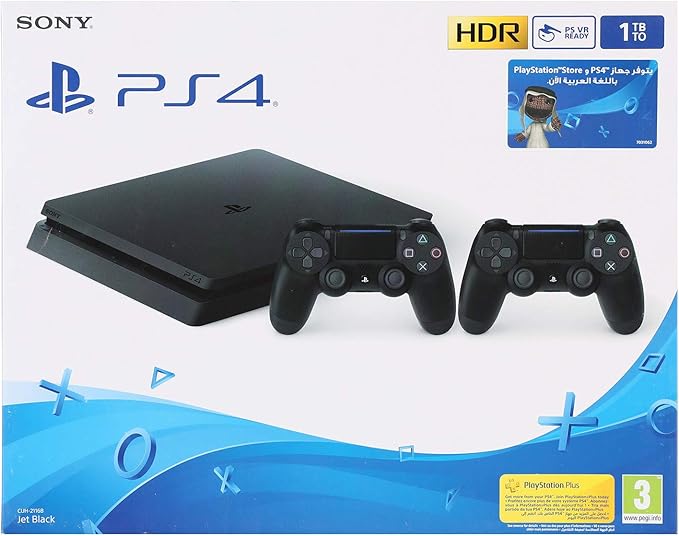 Sony PlayStation 4 Console with 2 Dualshock Controller 1TB. Black