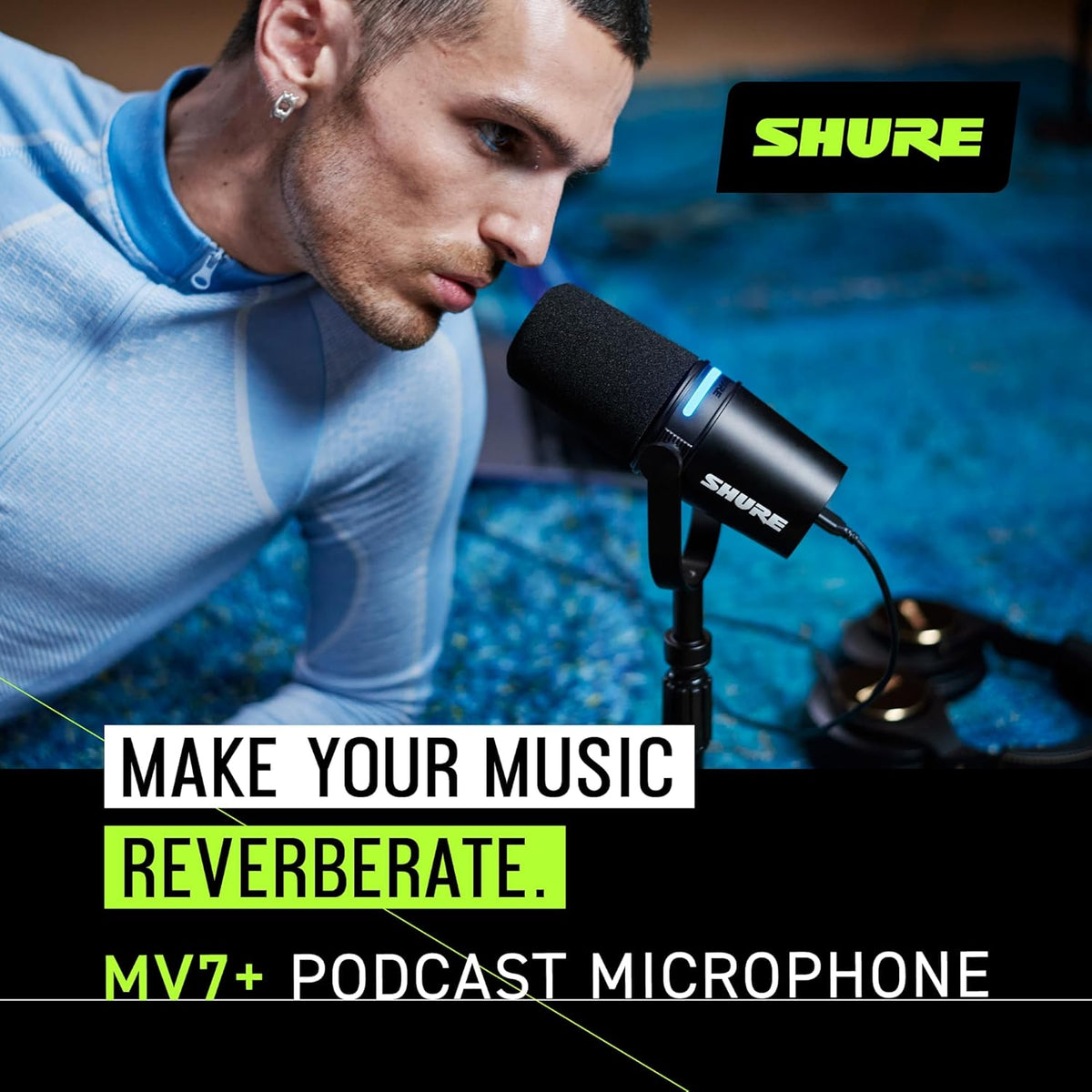 Shure MV7+ Podcast Microphone Bundle, Enhanced Audio, LED Touch Panel