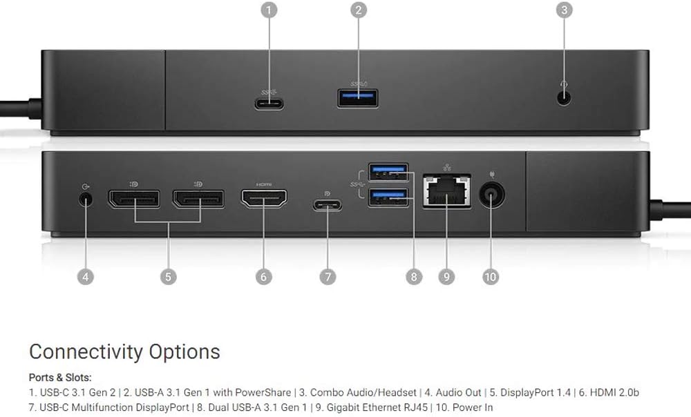 Dell WD19 180W Docking Station| 130W Power Delivery| USB-C| HDMI| Black. Renewed
