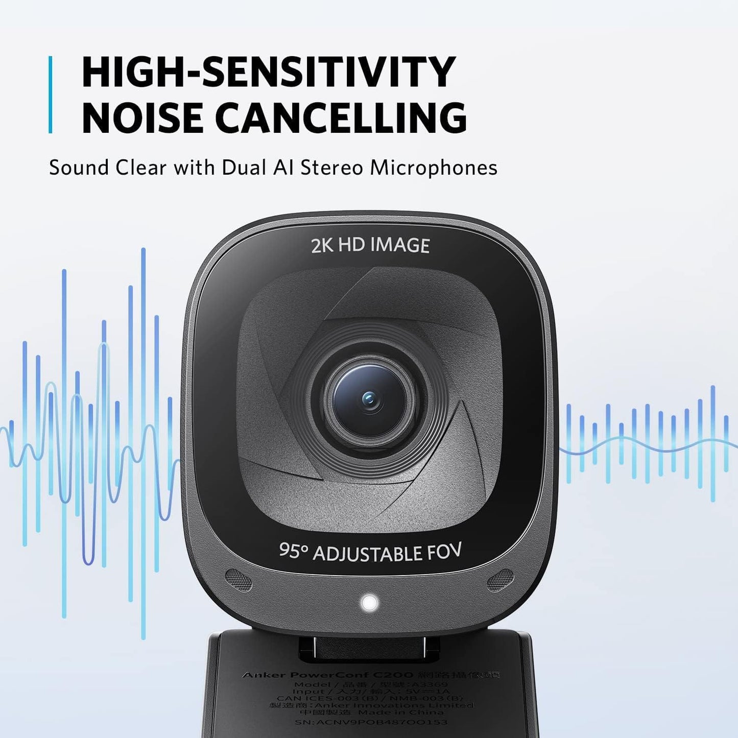 Anker C200 2K Webcam| for Laptop| with AI-Noise Canceling Microphones| Built-in Privacy Cover