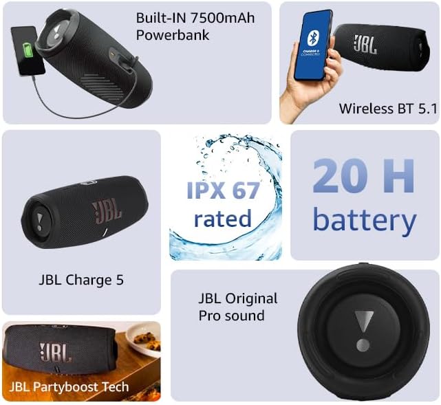 JBL Charge 5 - Portable Bluetooth Speake| Deep Bass| Ip67 Waterproof And Dustproof.