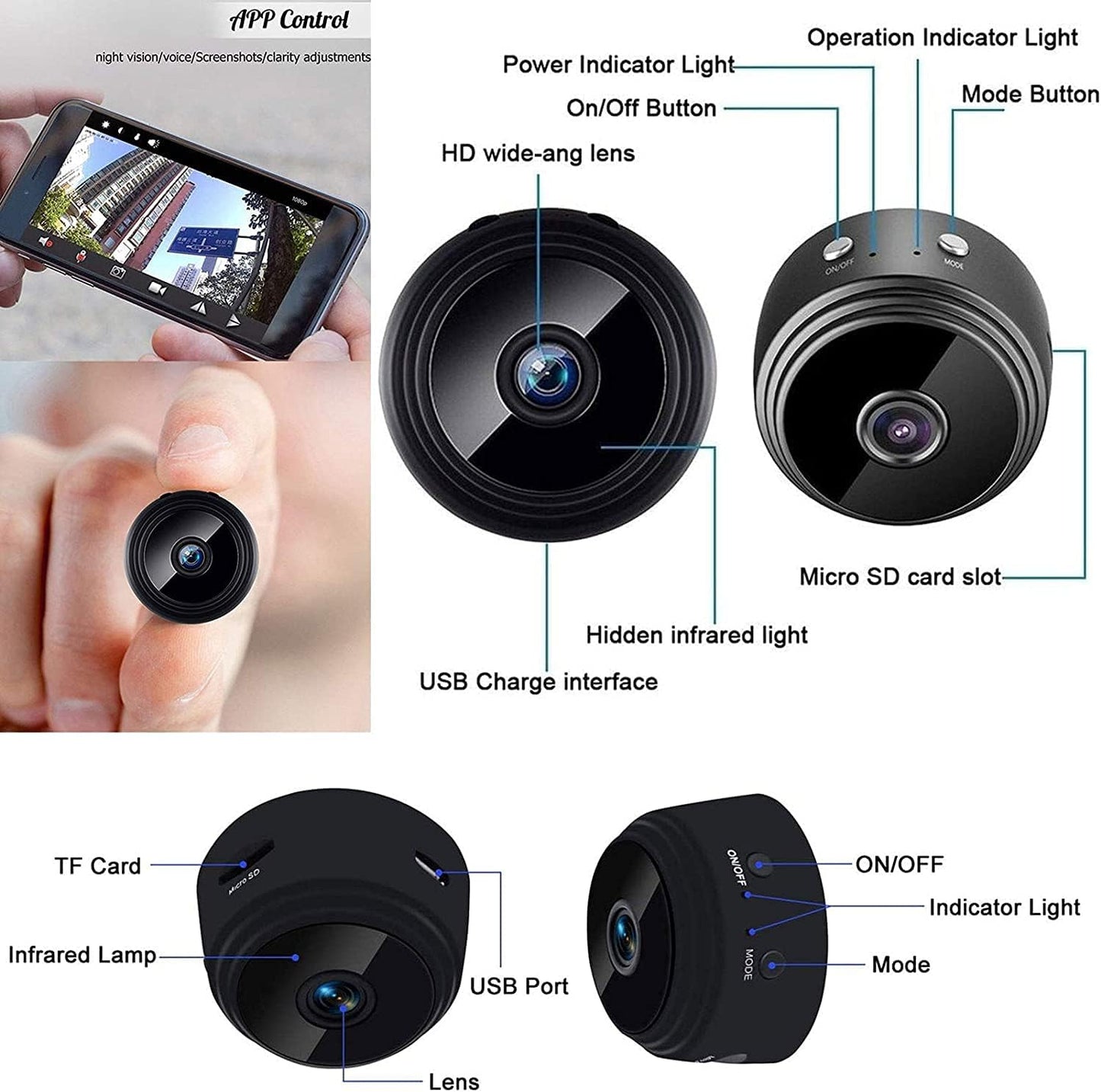 Mini WiFi Hidden Camera with Video Live Feed, HD 1080P Home Security Camera.