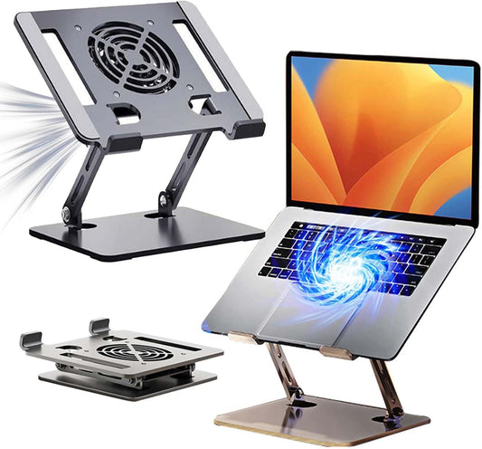 Aluminium Laptop Cooling Stand with  Fan, Adjustable,  Foldable Compatible with 10-17 Inch