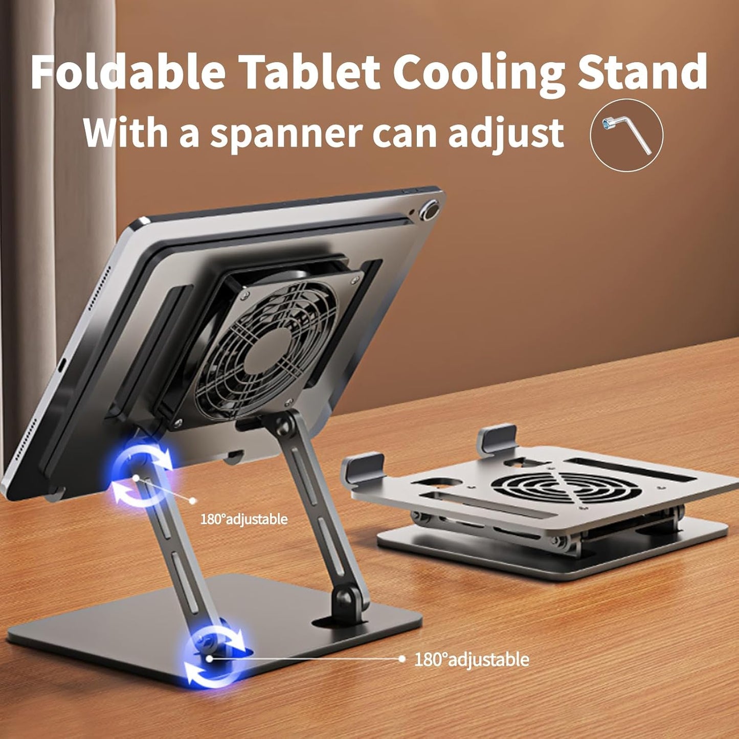 Aluminium Laptop Cooling Stand with  Fan, Adjustable,  Foldable Compatible with 10-17 Inch