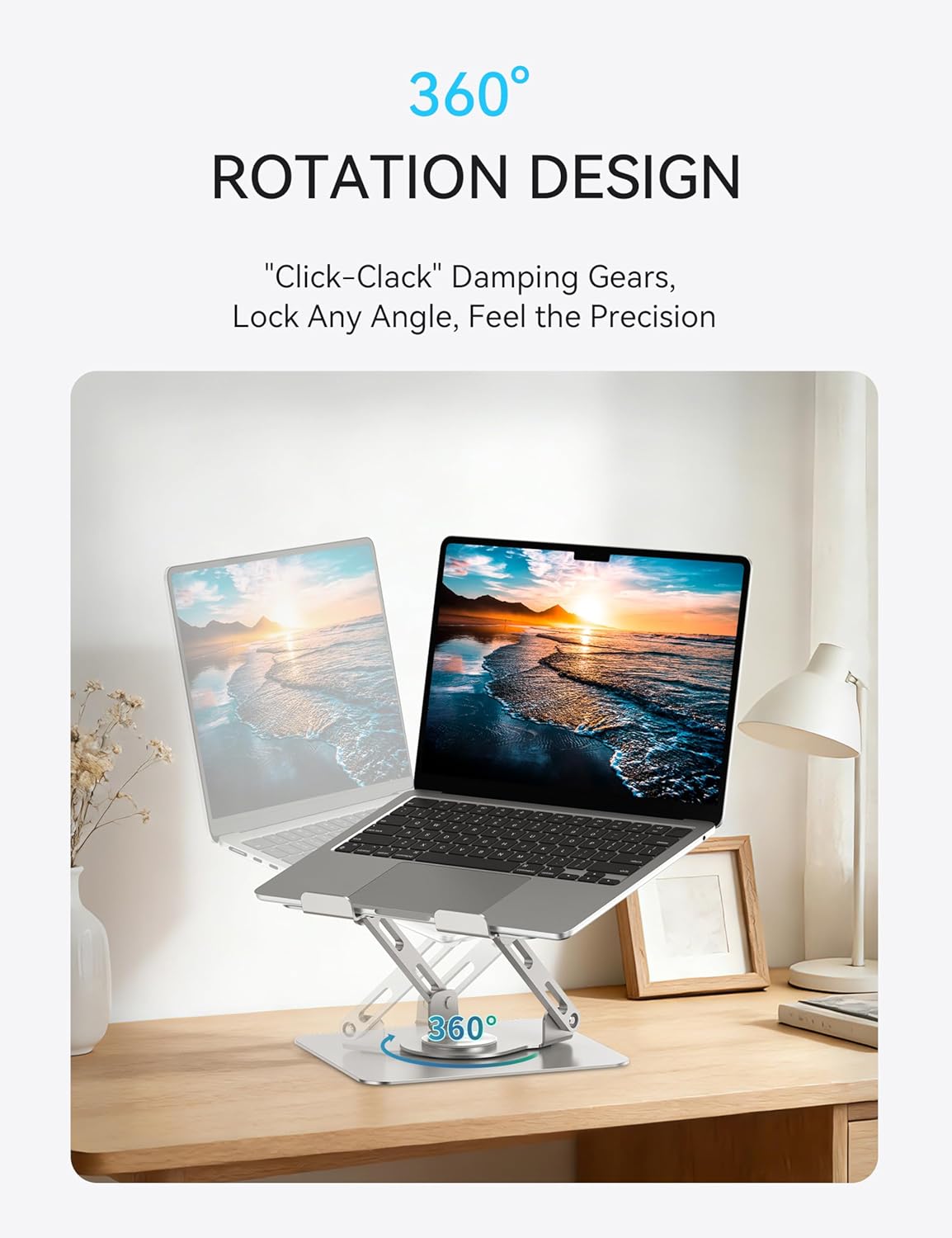 Aluminum  laptop stand with 360 rotating base, portable foldable  Compatible with 10-17.3 Inch