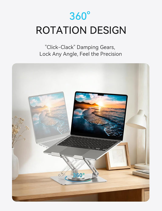 Aluminum  laptop stand with 360 rotating base, portable foldable  Compatible with 10-17.3 Inch