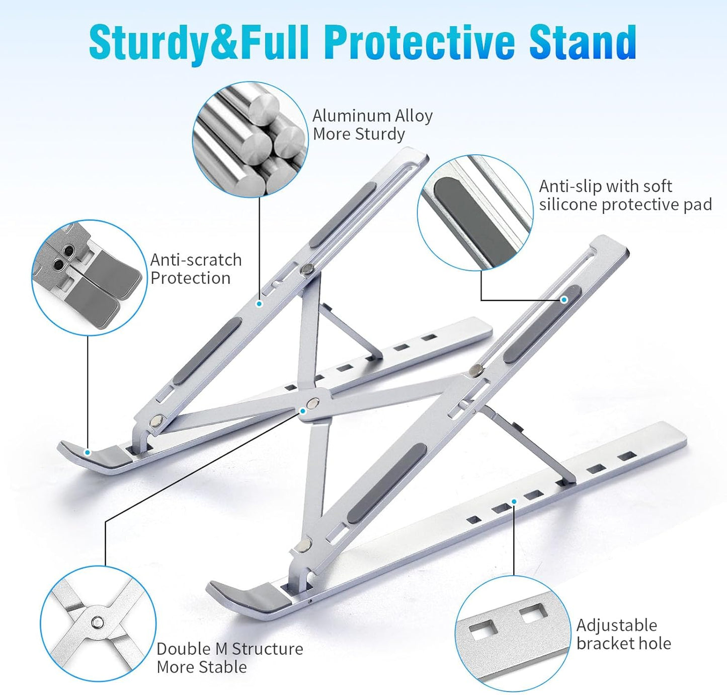 Portable Aluminum Laptop Stands for Desk -  Adjustable Lightweight Compatible with Laptop, MacBook & Chromebook