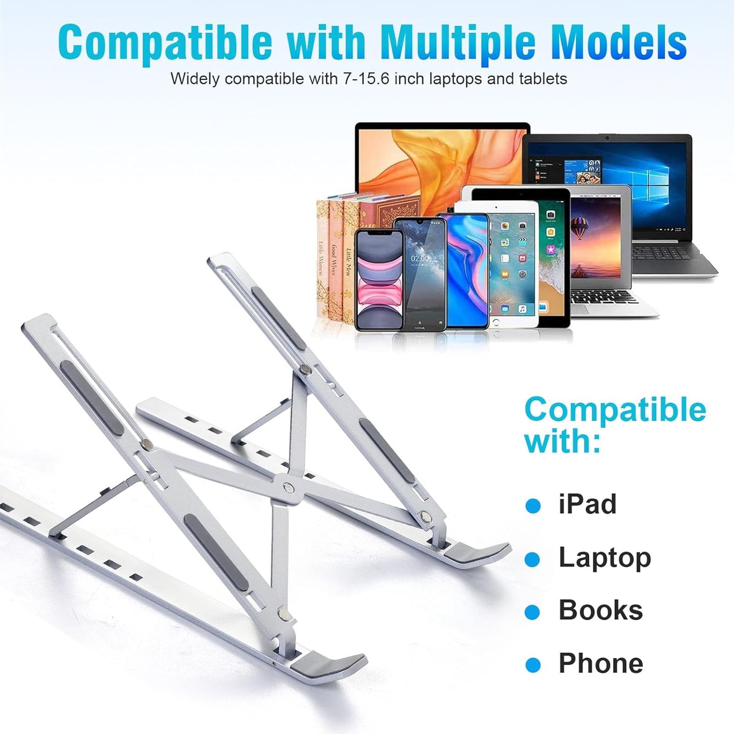 Portable Aluminum Laptop Stands for Desk -  Adjustable Lightweight Compatible with Laptop, MacBook & Chromebook